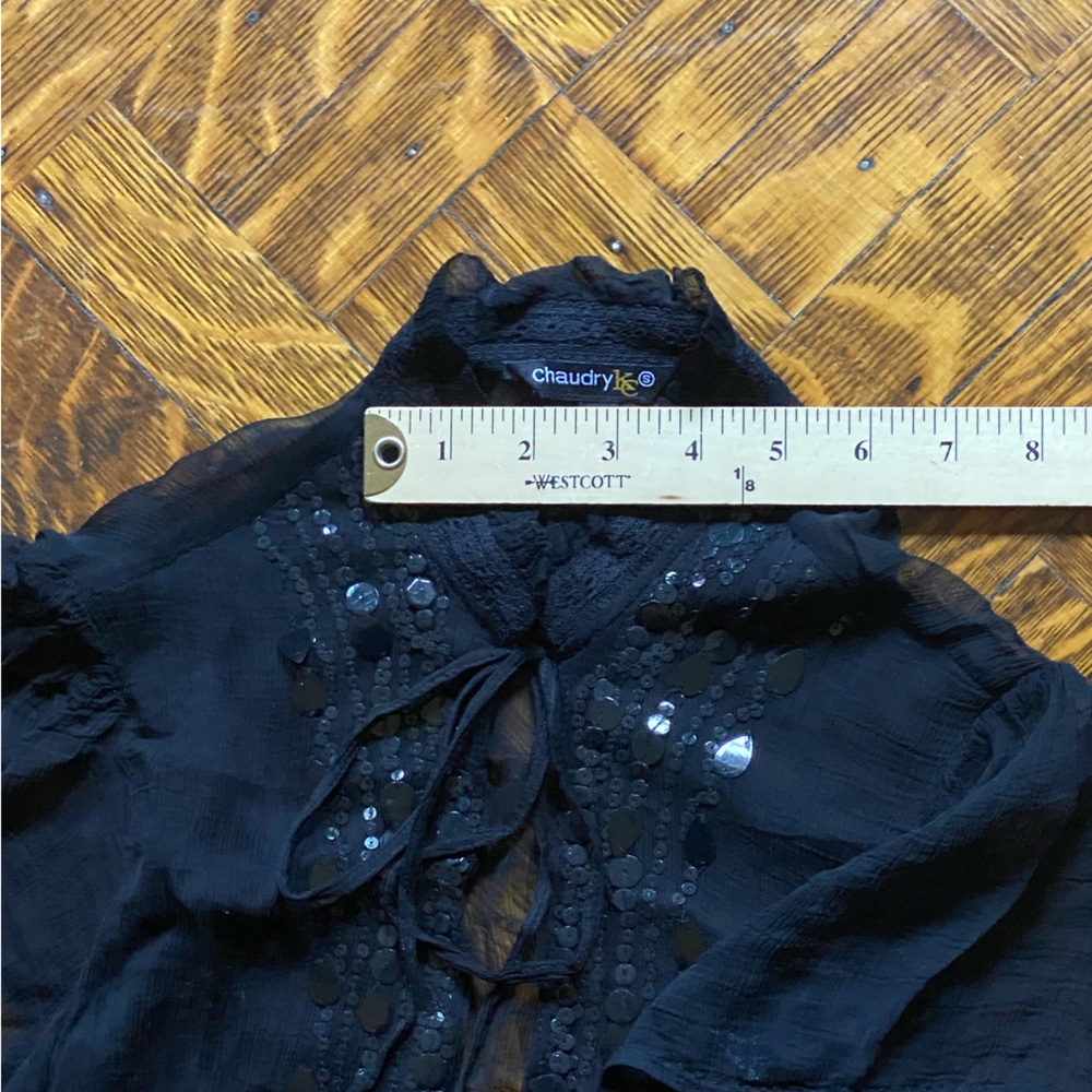 Black Sheer Blouse with Sequins Embellishments - Size S - Picture 6 of 9